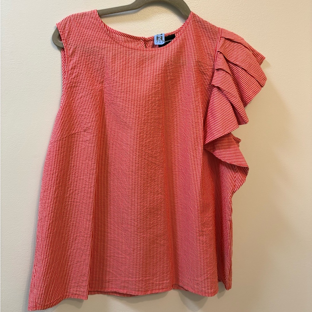 Who What Wear Striped Red and White Blouse